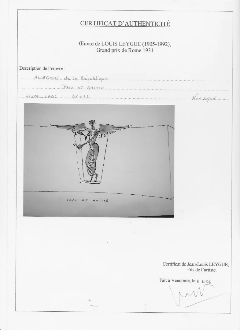 Louis Leygue 1905-1992 dessin encre et lavis non signé vendu avec certificat XXe