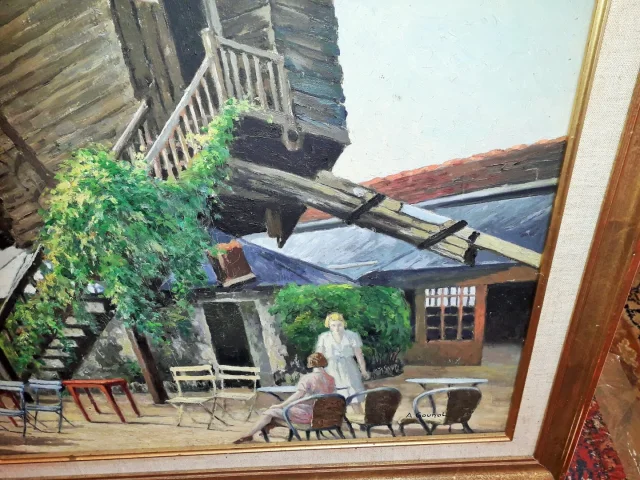 Huile sur toile vue sur le Moulin de la Galette a Montmartre Paris signé A.Gounot
