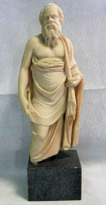 Statuette antique grecque représentation de Socrate en pierre recomposé socle en marbre XXème