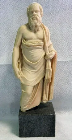 Statuette antique grecque représentation de Socrate en pierre recomposé socle en marbre XXème