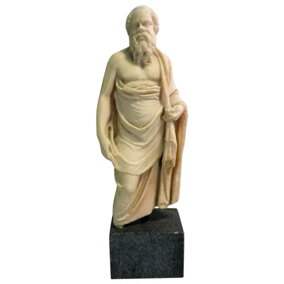 Statuette antique grecque représentation de Socrate en pierre recomposé socle en marbre XXème