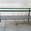 table basse par Jacques Hitier en en verre et  métal  noir année 60
