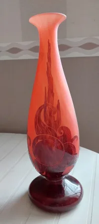Vase art déco le Verre Français signé à décor prunes vers 1924 gravé a l'acide