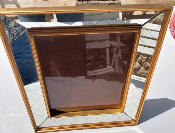 Cadre a photo avec coté en miroir année 50 /haut 39,5 larg 33.8 cm