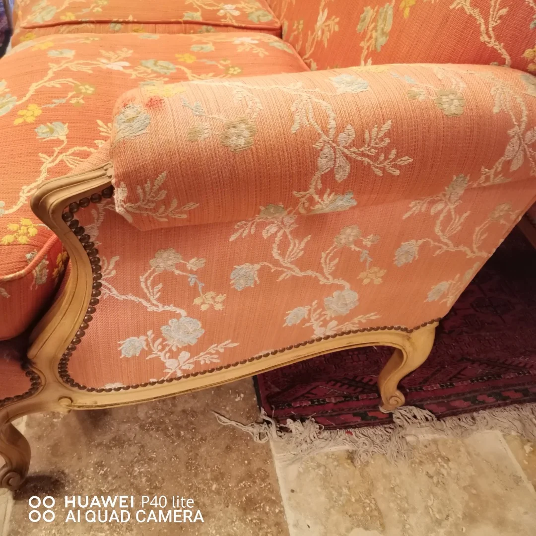 Banquette fauteuils bergère Louis XV en merisier blond début 20ème