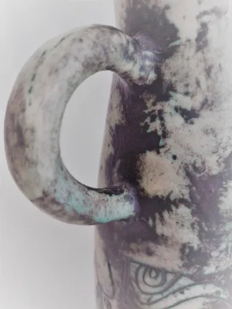 Pichet  vase vintage en céramique française par Jacques Blin (circa 1950s)vase vert décor oiseau Shadock