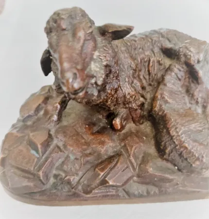 Sculpture, brebis avec son agneau - signé Buci - Bronze (patiné) - Fin du XIXe siècle