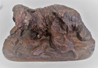 Sculpture, brebis avec son agneau - signé Buci - Bronze (patiné) - Fin du XIXe siècle