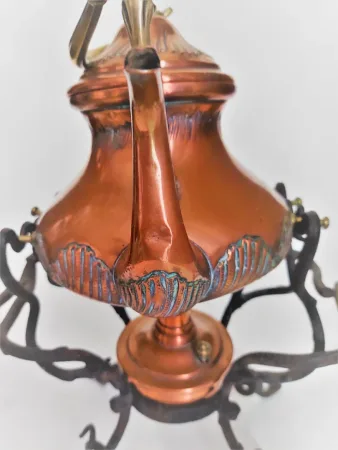 Bouilloire théière en cuivre avec support réchaud Jugendstil antique haut43 cm