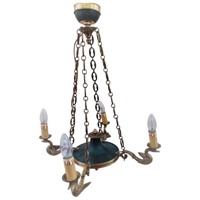 Lustre style empire à 4 feux col de cygne diam 54 haut 66 cm