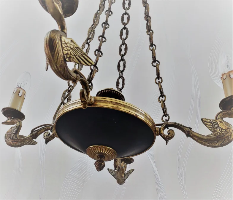 Lustre style empire à 4 feux col de cygne diam 54 haut 66 cm