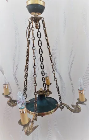 Lustre style empire à 4 feux col de cygne diam 54 haut 66 cm