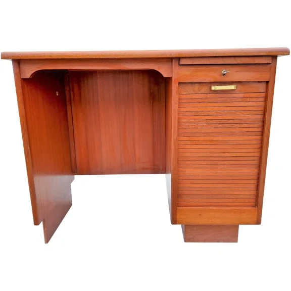 Bureau plat a rideau style Scandinave en teck année 60 larg 93 prof 53 haut 77cm