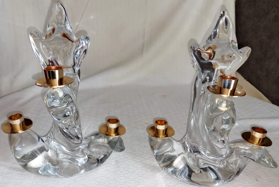 Paire de Bougeoir en crystal signé maison Schneider (France)années 60-70