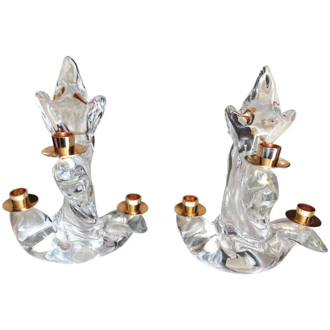 Paire de Bougeoir en crystal signé maison Schneider (France)années 60-70