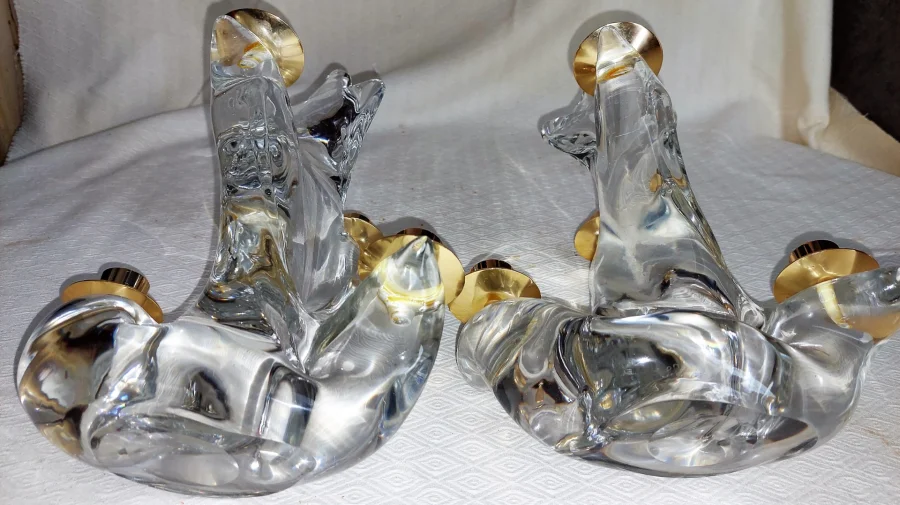 Paire de Bougeoir en crystal signé maison Schneider (France)années 60-70