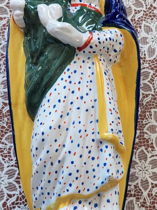 FAIENCE STATUETTE OF THE VIRGIN MARY AND INFANT JESUS