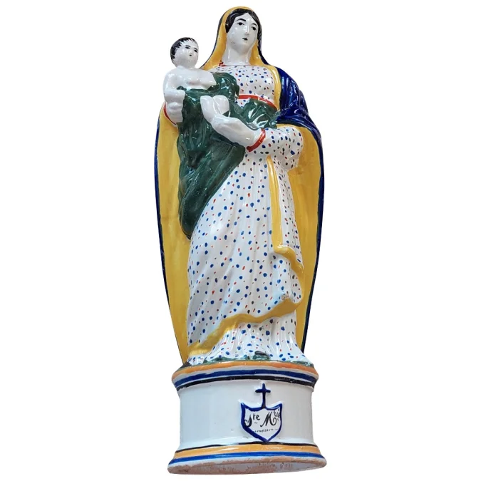 FAIENCE STATUETTE OF THE VIRGIN MARY AND INFANT JESUS