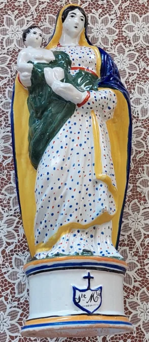 FAIENCE STATUETTE OF THE VIRGIN MARY AND INFANT JESUS