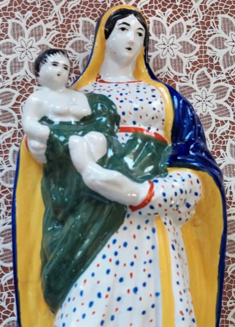 FAIENCE STATUETTE OF THE VIRGIN MARY AND INFANT JESUS