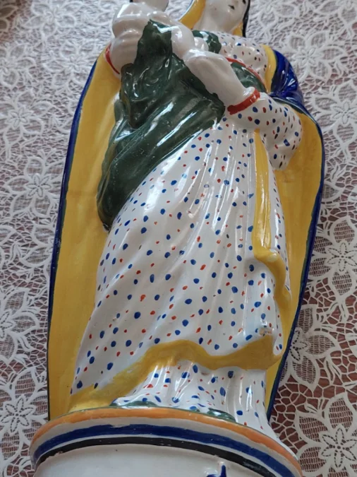 FAIENCE STATUETTE OF THE VIRGIN MARY AND INFANT JESUS