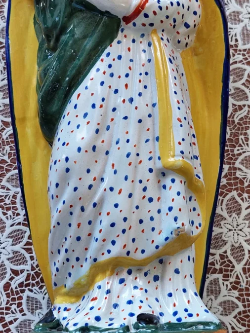 FAIENCE STATUETTE OF THE VIRGIN MARY AND INFANT JESUS