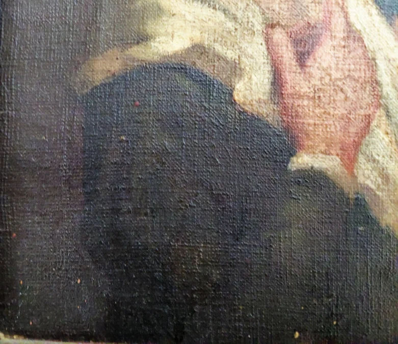 Tableau huile sur toile scène d'une religieuse donnant une leçon de catéchisme à un enfant  signé MARIE 1882