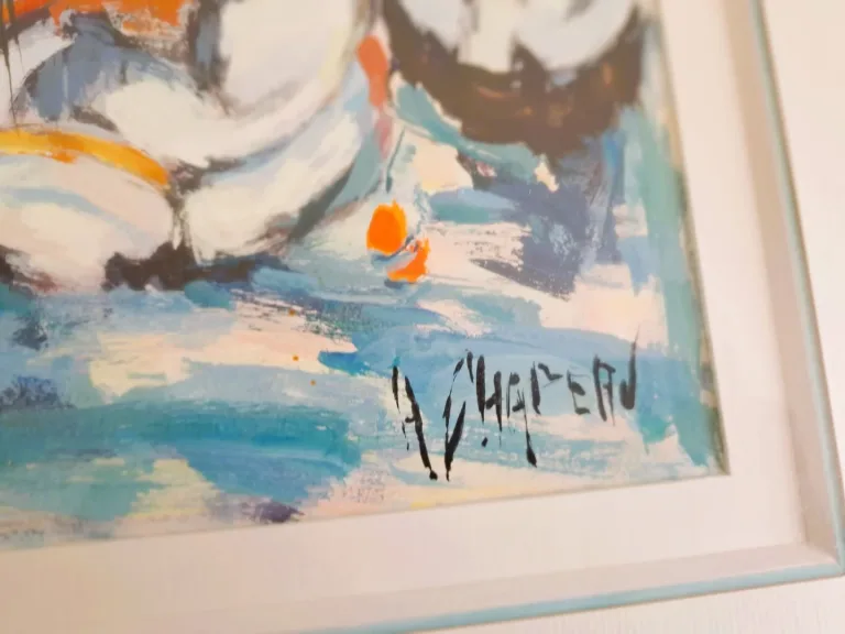 Tableau gouache sur papier scène de plage signé Henri Chapeau milieu XXème