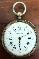Montre à gousset avec sa châtelaine en argent à clapet
