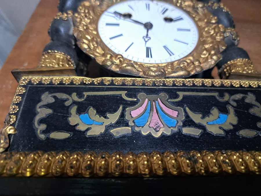 Pendule Ancienne Portique Napoléon 3 avec Marqueterie Boulle