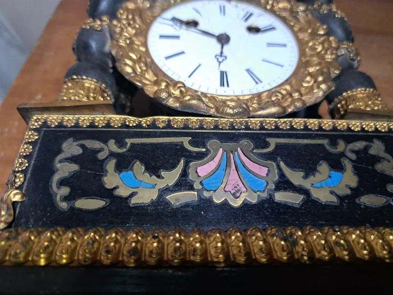 Pendule Ancienne Portique Napoléon 3 avec Marqueterie Boulle