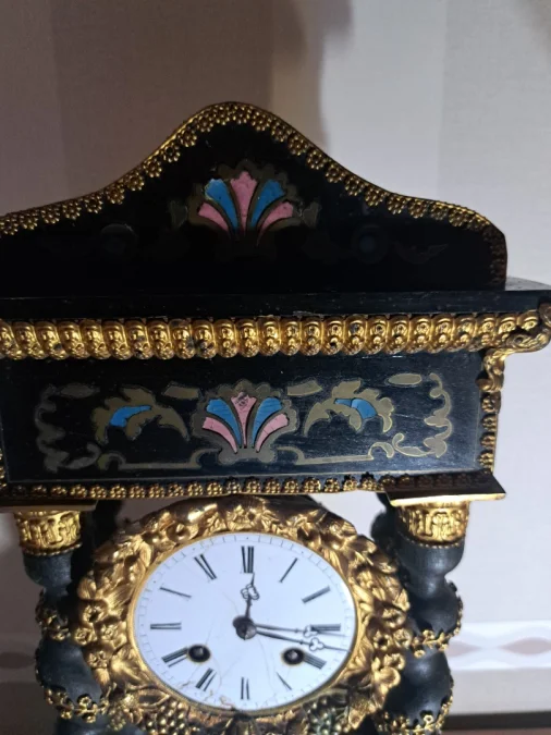 Pendule Ancienne Portique Napoléon 3 avec Marqueterie Boulle