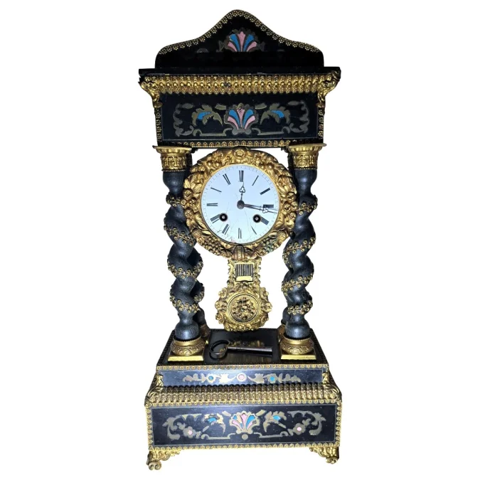 Pendule Ancienne Portique Napoléon 3 avec Marqueterie Boulle