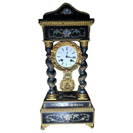 Pendule Ancienne Portique Napoléon 3 avec Marqueterie Boulle