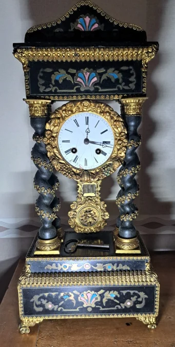 Pendule Ancienne Portique Napoléon 3 avec Marqueterie Boulle