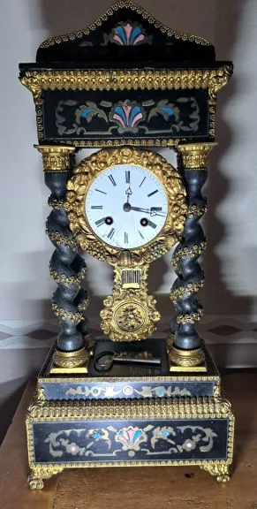 Pendule Ancienne Portique Napoléon 3 avec Marqueterie Boulle