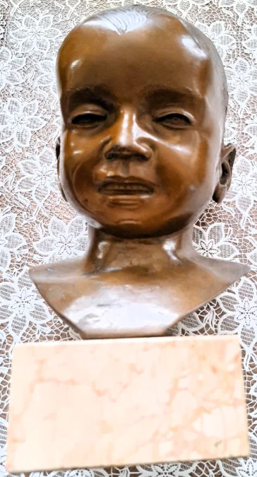 Rare Sculpture art déco en Bronze Buste sur Marbre Enfant