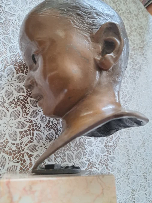 Rare Sculpture art déco en Bronze Buste sur Marbre Enfant