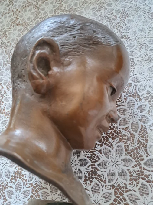 Rare Sculpture art déco en Bronze Buste sur Marbre Enfant