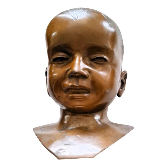Rare Sculpture art déco en Bronze Buste sur Marbre Enfant