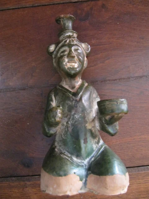 statuette en terre cuite vernissée verte origine asiatique 19ème