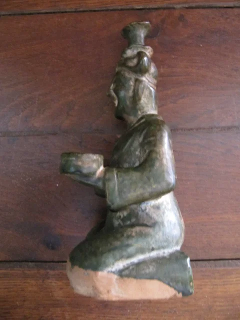 statuette en terre cuite vernissée verte origine asiatique 19ème