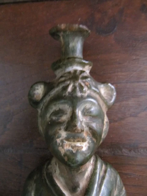 statuette en terre cuite vernissée verte origine asiatique 19ème