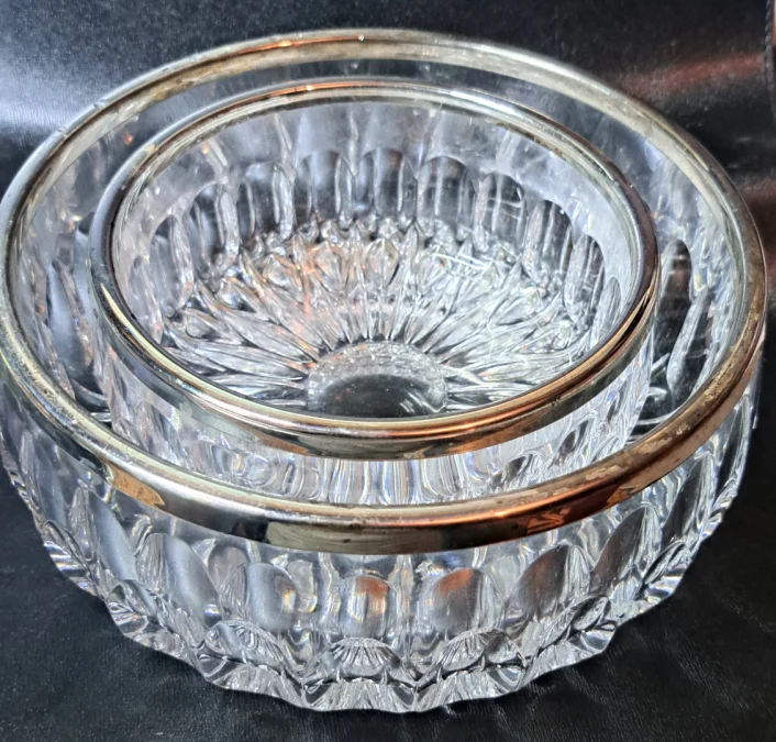 PAIR OF CRYSTAL AND SILVER PLATE BOWLS