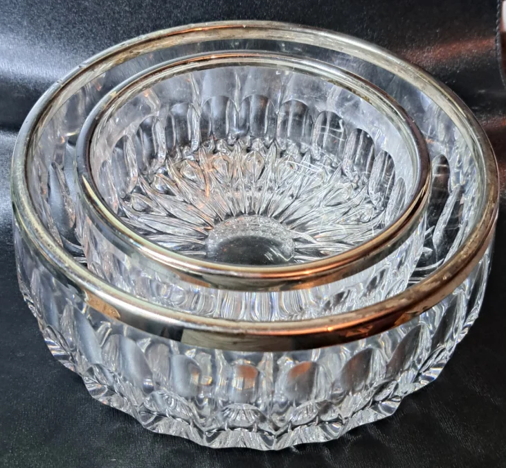 PAIR OF CRYSTAL AND SILVER PLATE BOWLS