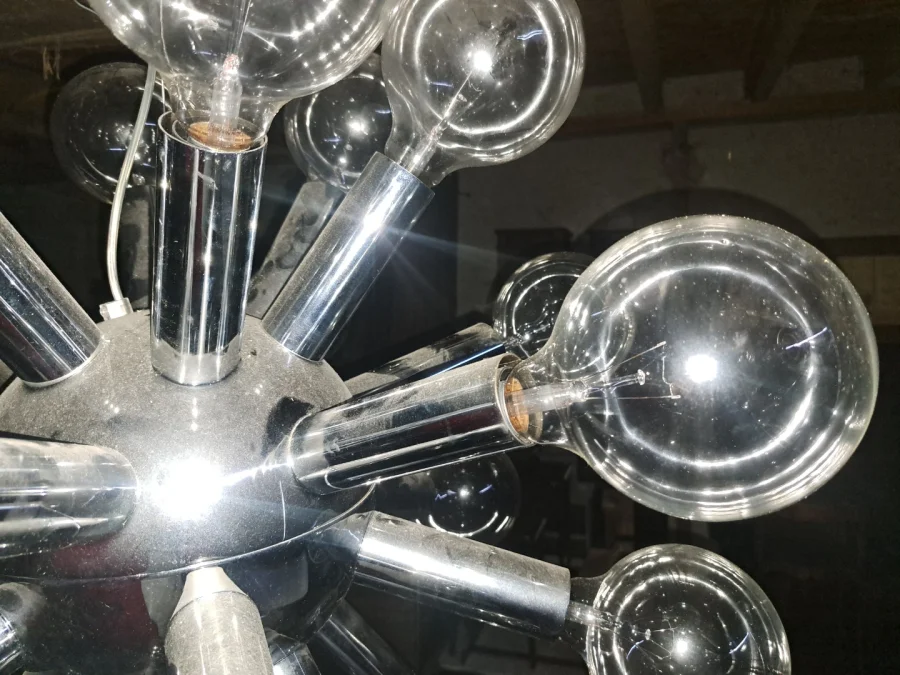 Lustre Suspension 24 ampoules "Sputnik"  Vintage Moderniste métal chrome