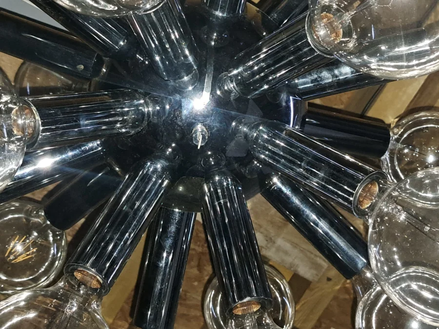 Lustre Suspension 24 ampoules "Sputnik"  Vintage Moderniste métal chrome
