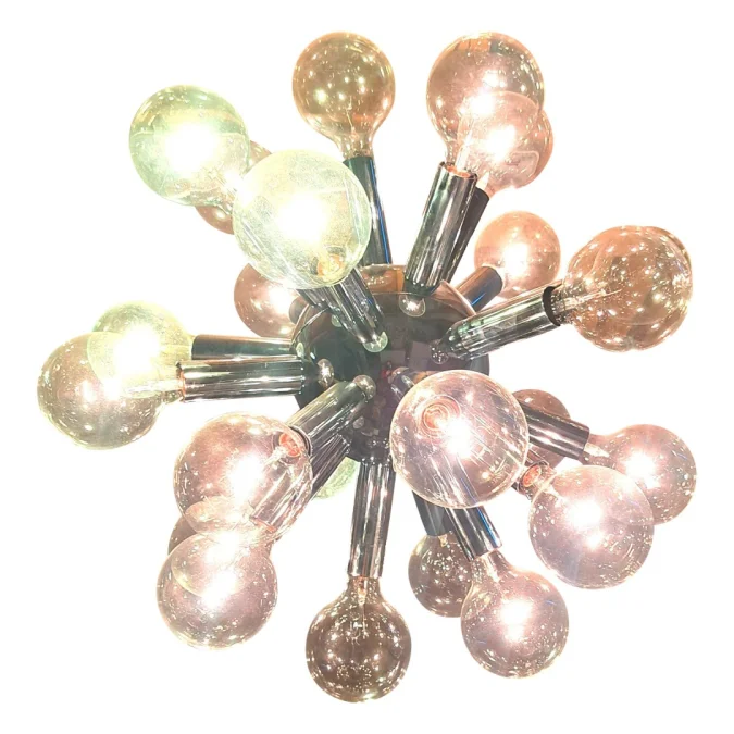 Lustre Suspension 24 ampoules "Sputnik"  Vintage Moderniste métal chrome