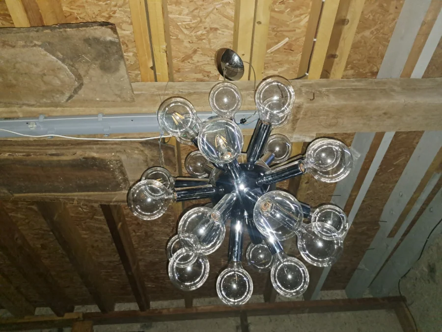 Lustre Suspension 24 ampoules "Sputnik"  Vintage Moderniste métal chrome