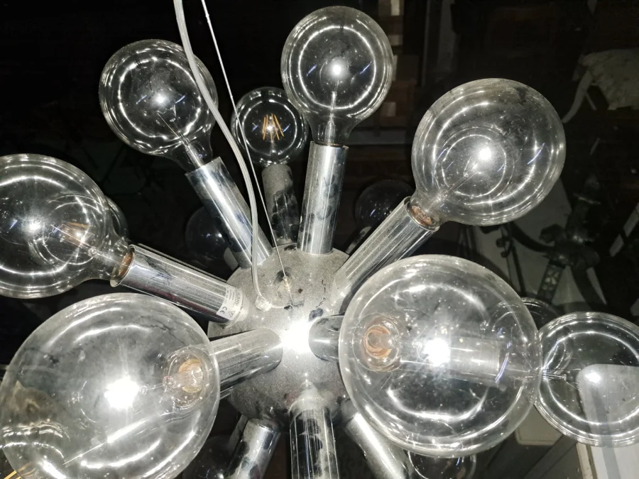Lustre Suspension 24 ampoules "Sputnik"  Vintage Moderniste métal chrome